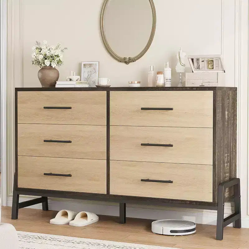COZONY 6-Drawer Wide Dresser Large Storage Wood Cabinet Freestanding Closet Organizer for Bedroom Living Room Entryway