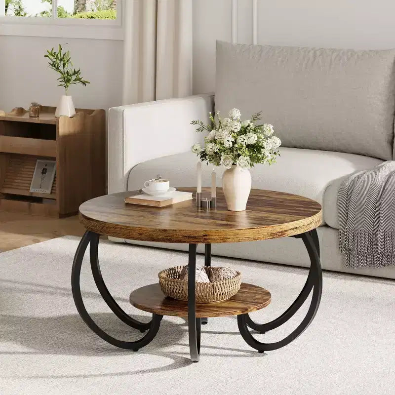 Table basse ronde à double plateau