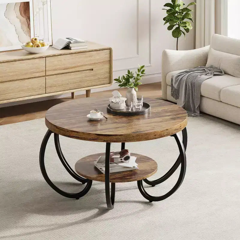 Table basse ronde à double plateau