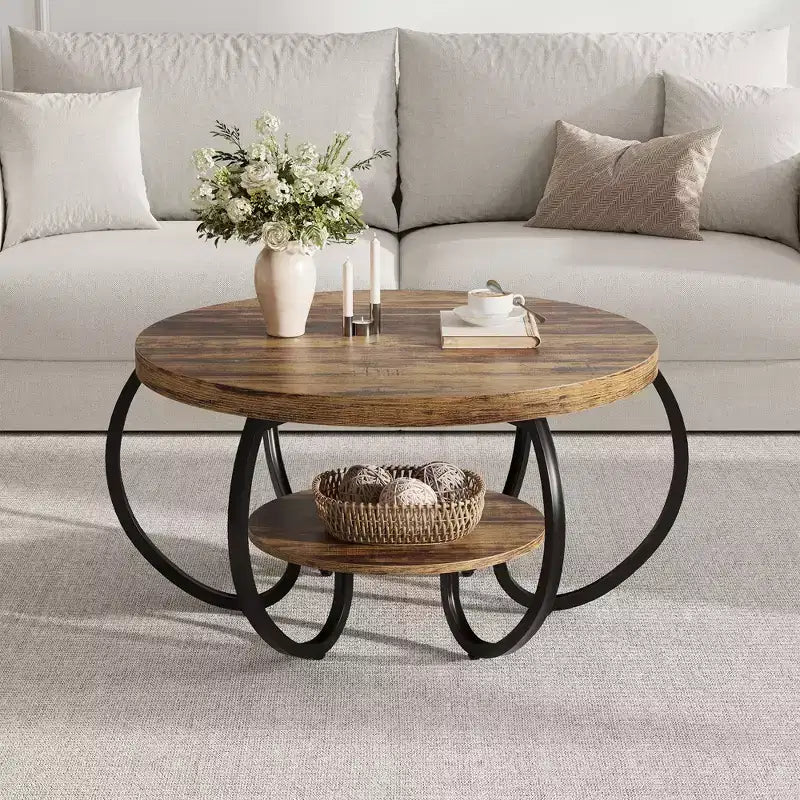 Table basse ronde à double plateau