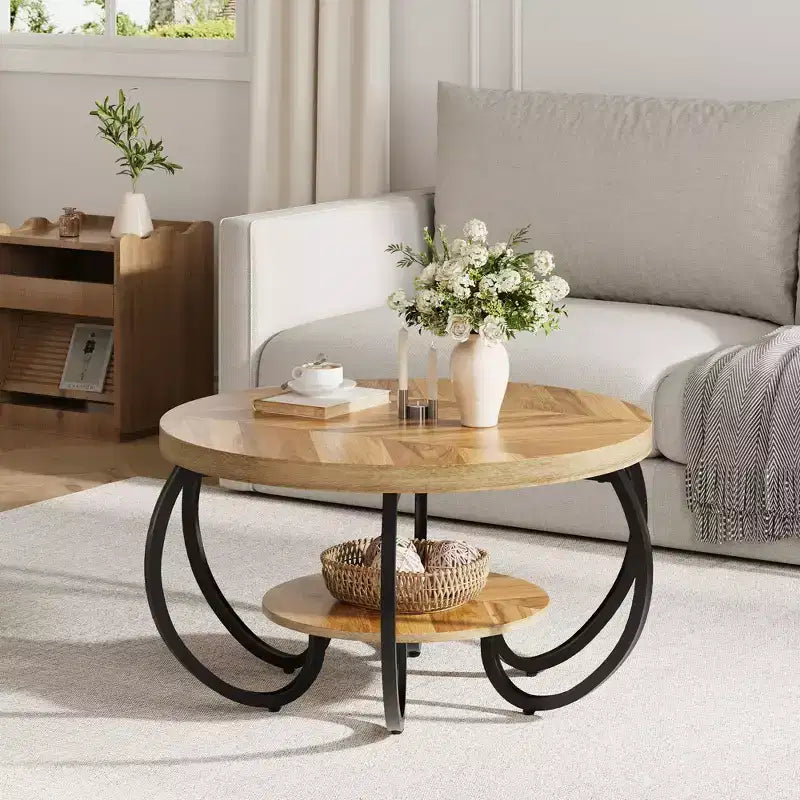 Table basse ronde à double plateau