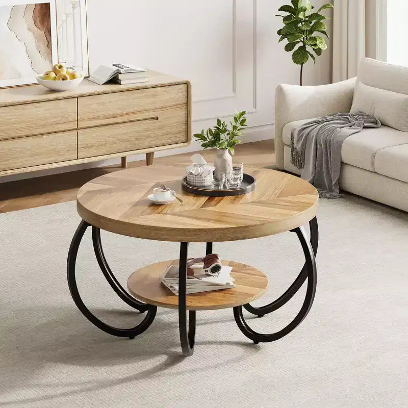 Table basse ronde à double plateau