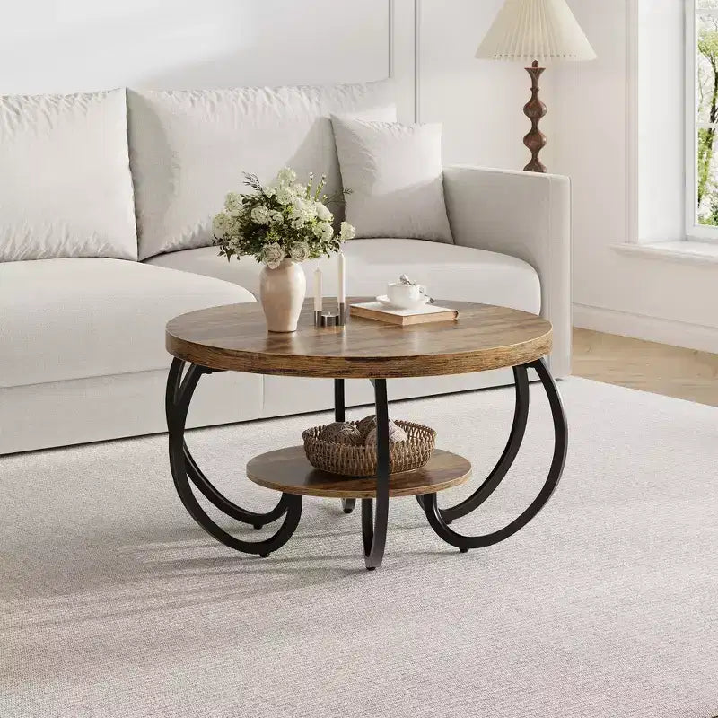Table basse ronde à double plateau