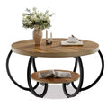 30 Round Coffee Table 2 Tier Coffee Table for Living Room Wood Accent Center Tables with Open Storage Industrial Design Easy Assemble