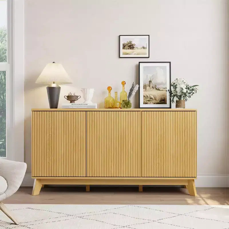 GustoWave 58 Modern Farmhouse Buffet Cabinet with Curved Doors - Wood Storage Sideboard for Dining Room Coffee Bar Console Living Room