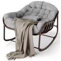 Outdoor Papasan Rocking Chair Oversized Wicker Lounge Chair with Cushion and Metal Frame Patio Rattan Egg Rocker for Balcony Backyard Porch Bedroom