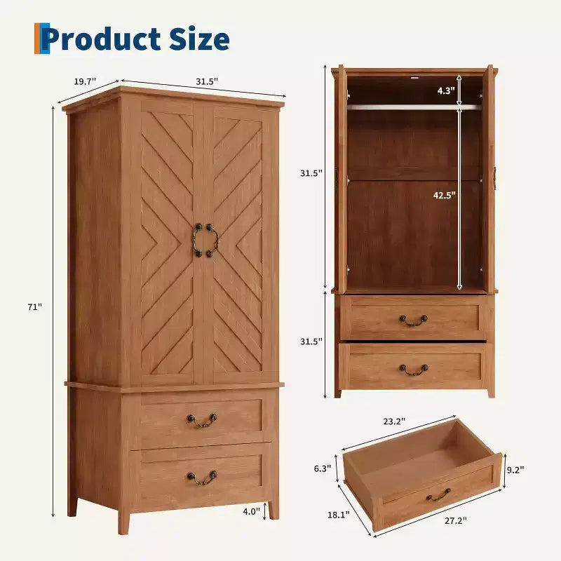 Grande armoire de chambre haute en bois de style rustique et grand placard de rangement