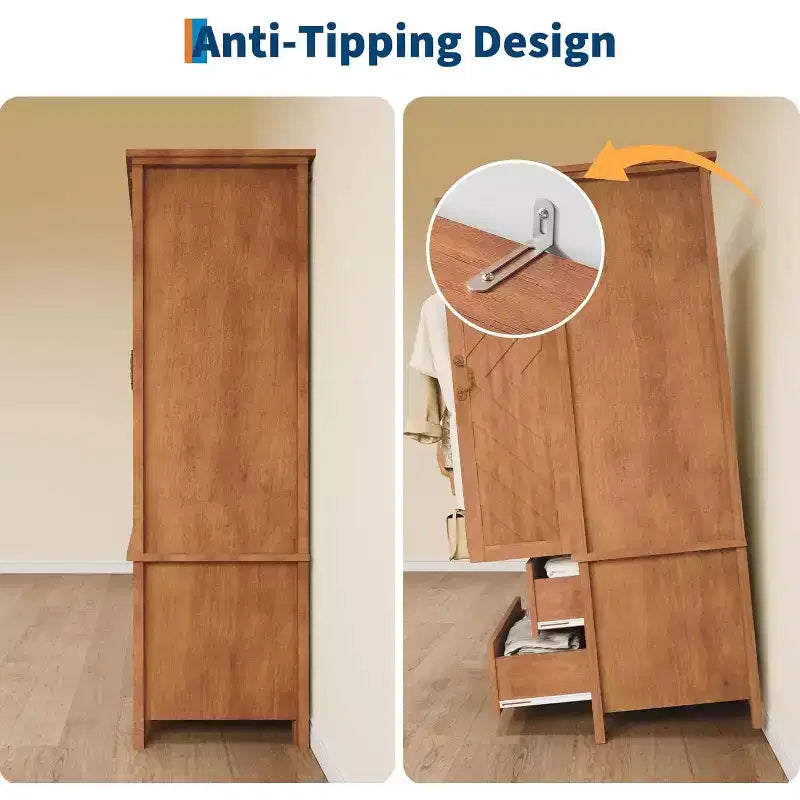 Grande armoire de chambre haute en bois de style rustique et grand placard de rangement