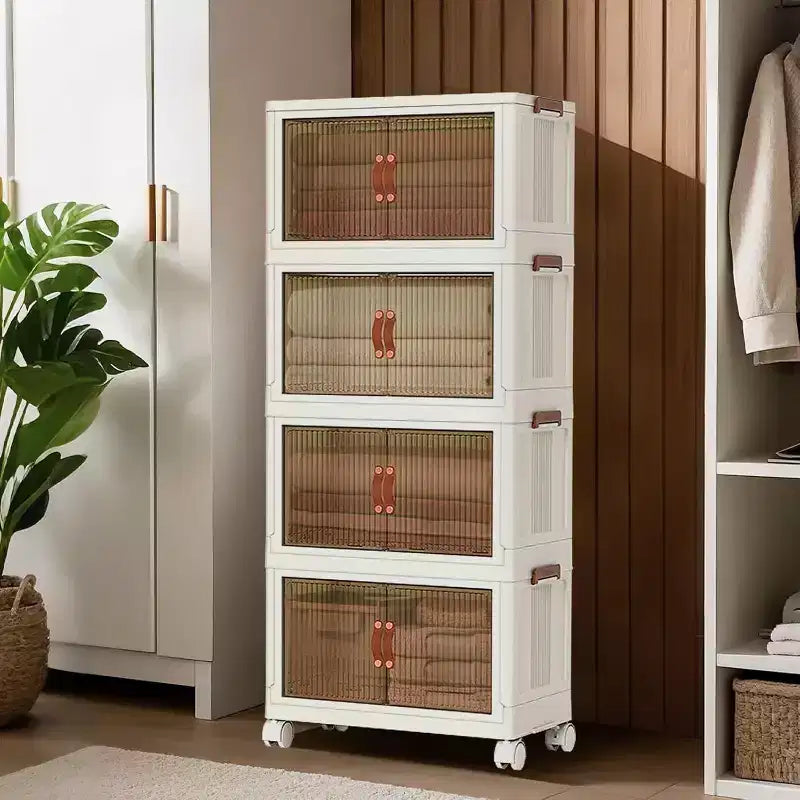 COZONY Foldable Storage Bins with Wheels Stackable Organizer Bins with Translucent Doors for Home Closet Kitchen Organization