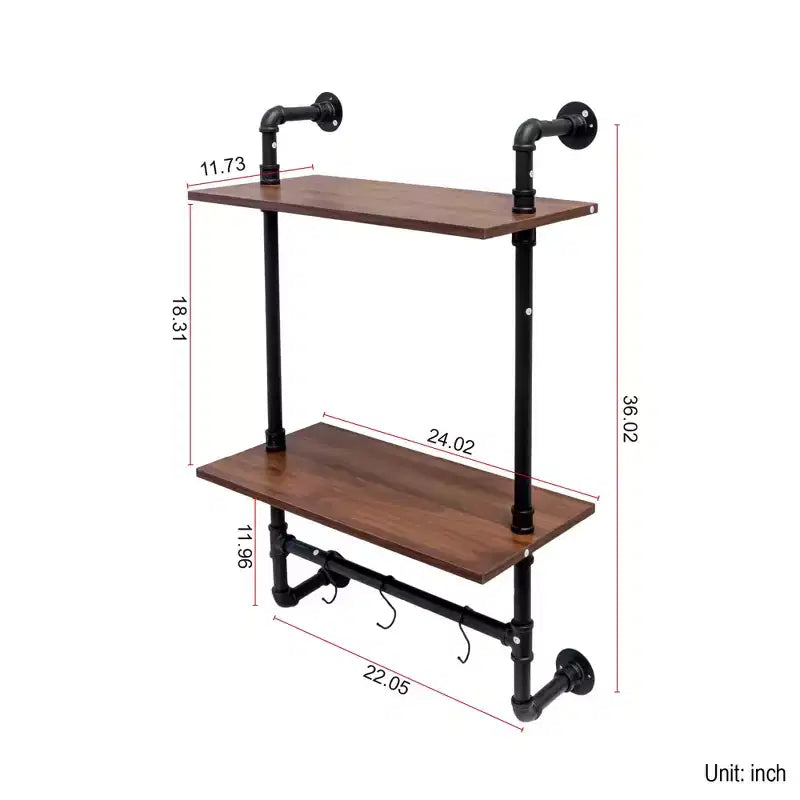 Étagère ouverte double et triple couche de style industriel avec conduits de style campagnard
