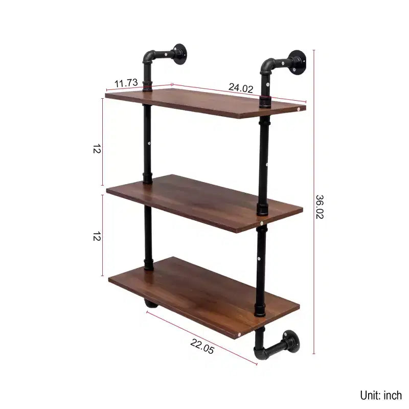 Étagère ouverte double et triple couche de style industriel avec conduits de style campagnard