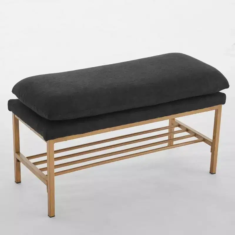 Banc à chaussures rembourré avec cadre en métal et étagère inférieure