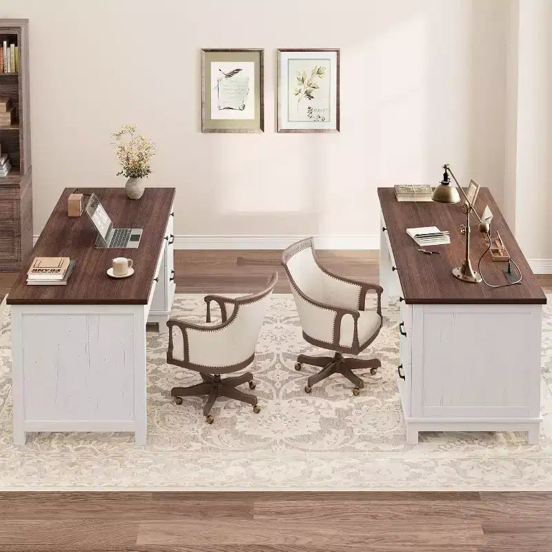 Bureau de télétravail en bois avec 5 tiroirs de rangement