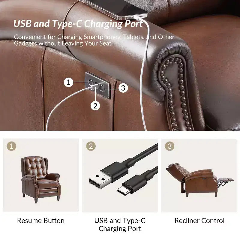Fauteuil relax électrique en cuir véritable