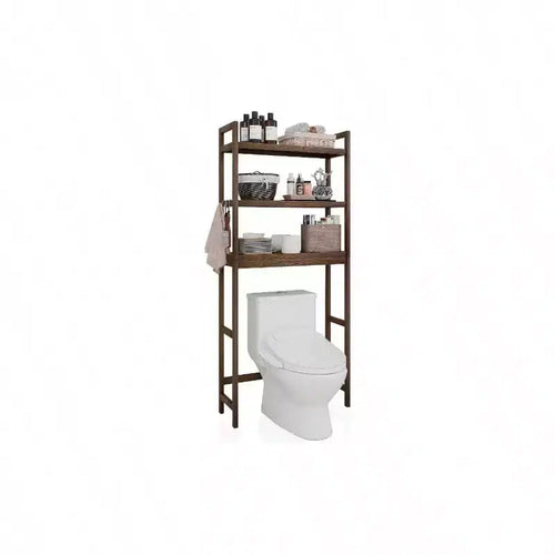 Bathroom Storage Shelf Over - Toilet Organizer Rack Freestanding Toilet Space Saver 3 - Tier Adjustable Shelves Walnut