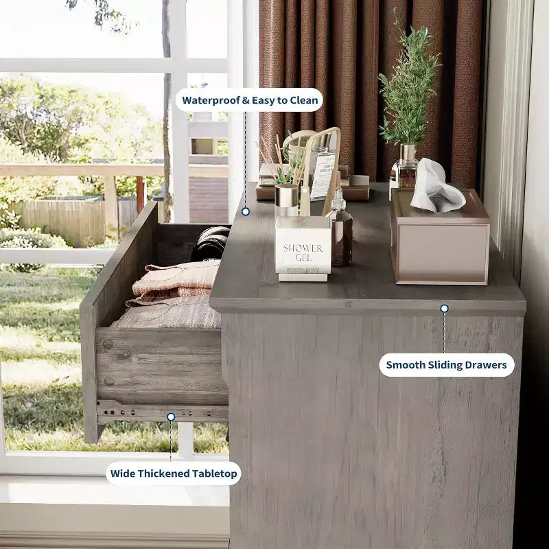 Coiffeuse de chambre à coucher de style rustique à quatre ou cinq tiroirs
