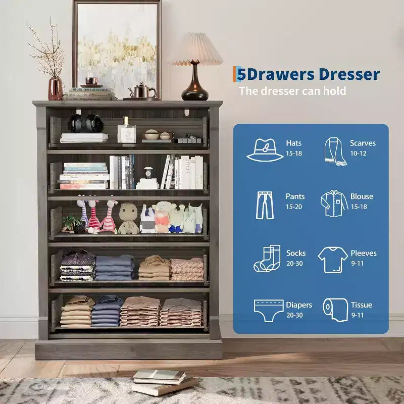 Coiffeuse de chambre à coucher de style rustique à quatre ou cinq tiroirs