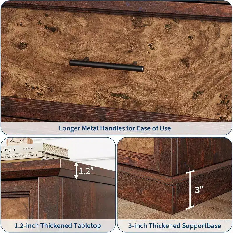 Coiffeuse de chambre à coucher de style rustique à quatre ou cinq tiroirs
