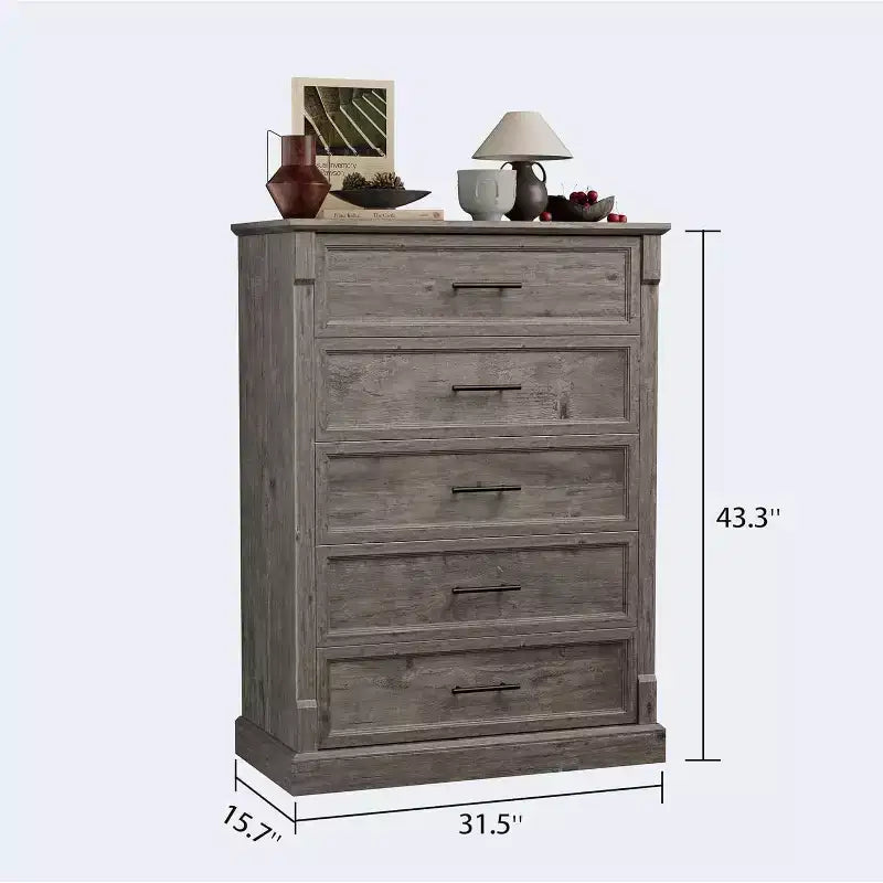 Coiffeuse de chambre à coucher de style rustique à quatre ou cinq tiroirs