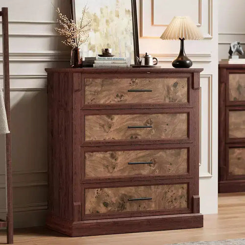 Farmhouse 4/5 Drawer Dresser for Bedroom Tall Chest of Drawers with Metal Handles Rustic Wooden Dresser TV Stand for Living Room Hallway