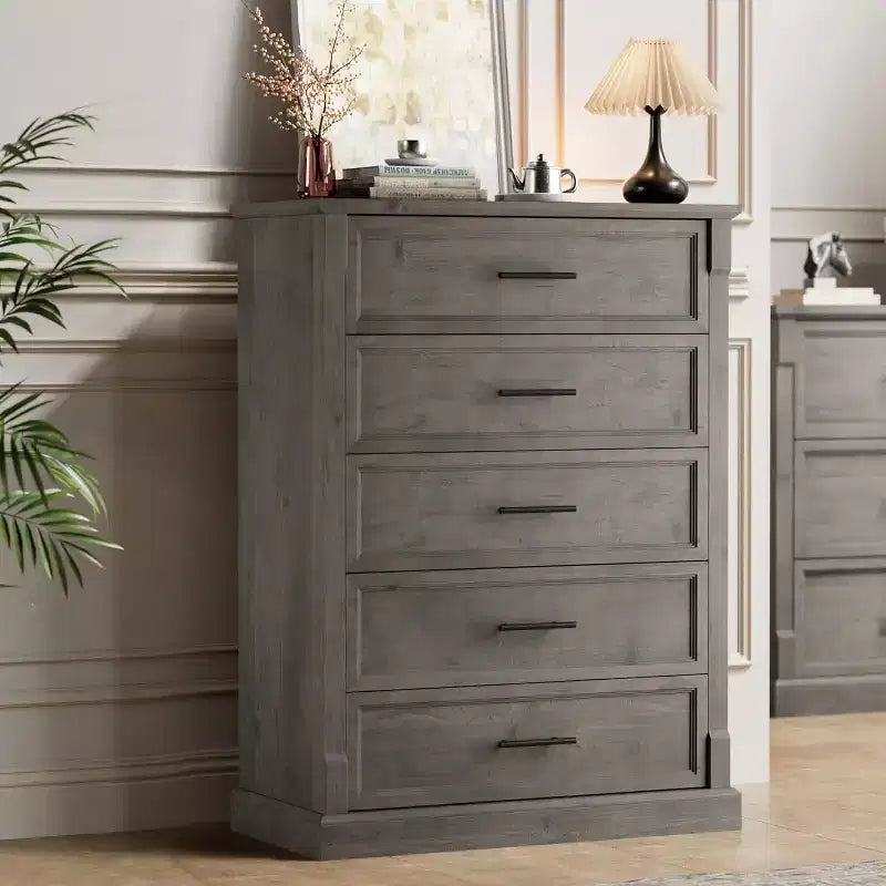 Coiffeuse de chambre à coucher de style rustique à quatre ou cinq tiroirs