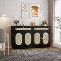 60'' Rattan Sideboard Sideboard Cabinet with 2 Drawers 4 Rattan Doors Buffet Cabinet with Adjustable Shelves for Dining Room Living Room EntryWay