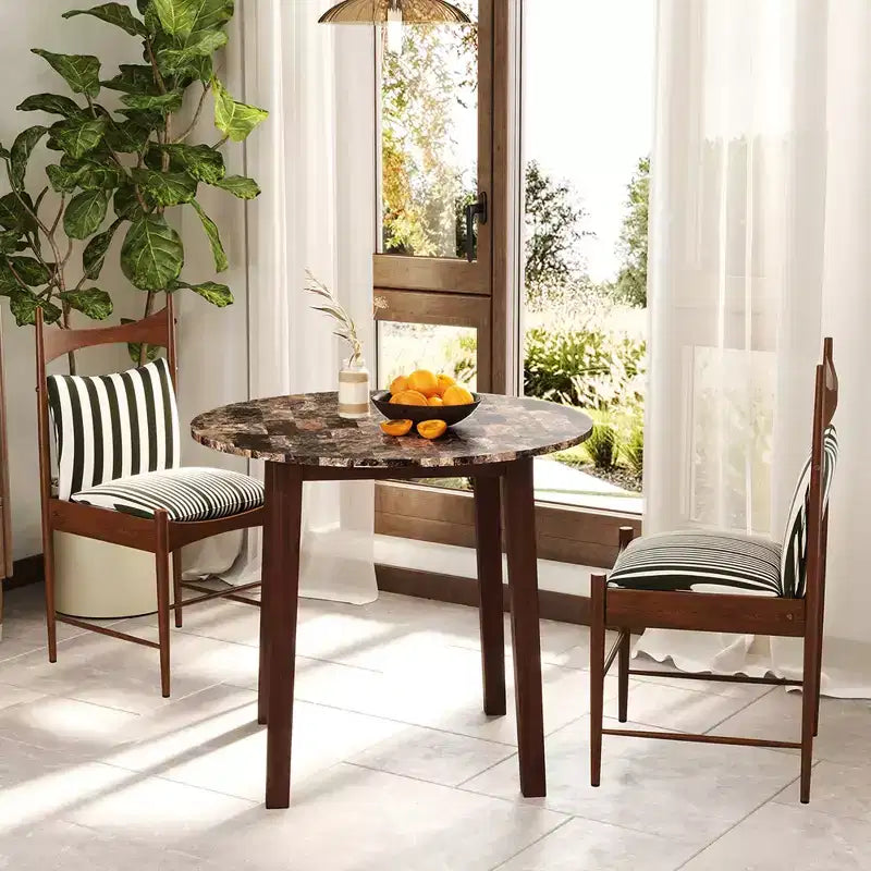 Table à manger ronde avec plateau imitation marbre