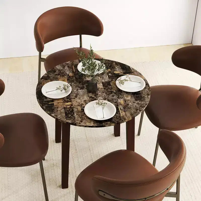 Table à manger ronde avec plateau imitation marbre