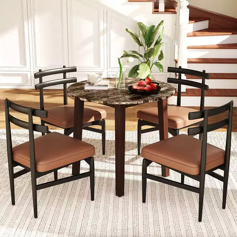 Table à manger ronde avec plateau imitation marbre