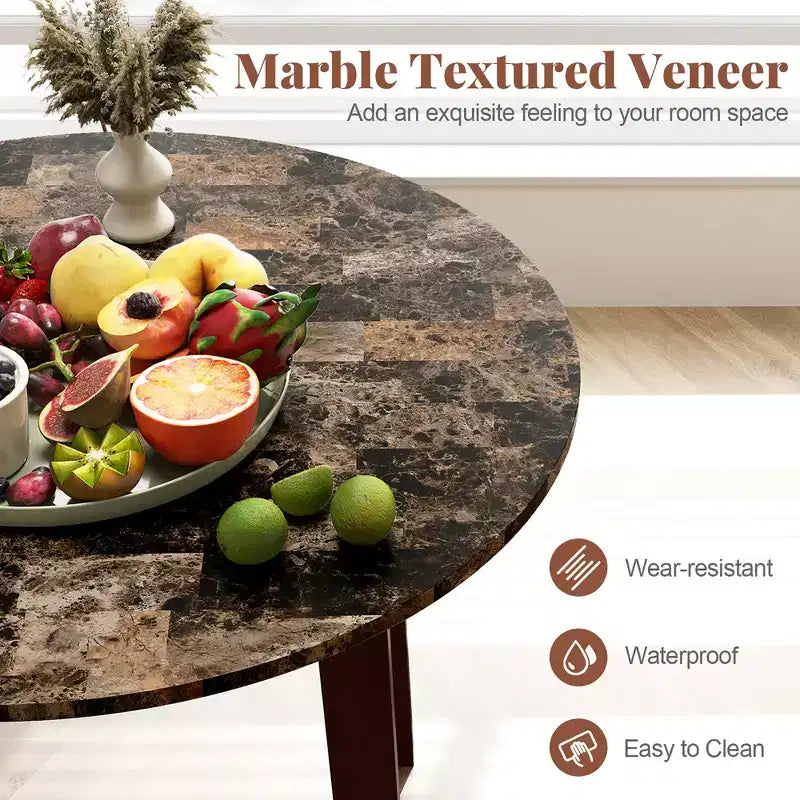 Table à manger ronde avec plateau imitation marbre