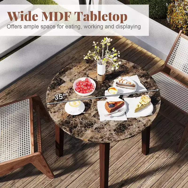 Table à manger ronde avec plateau imitation marbre