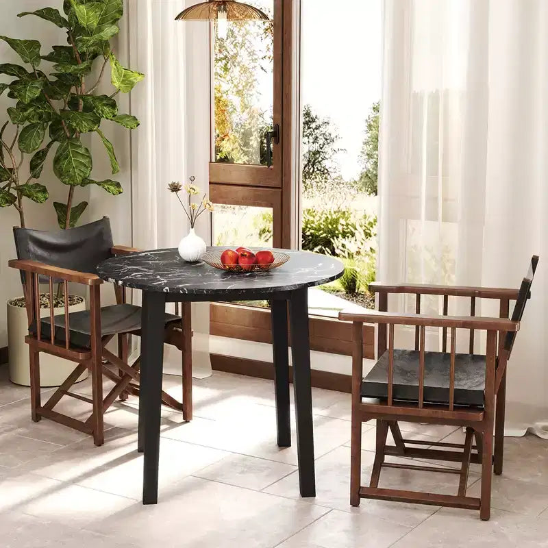 Table à manger ronde avec plateau imitation marbre