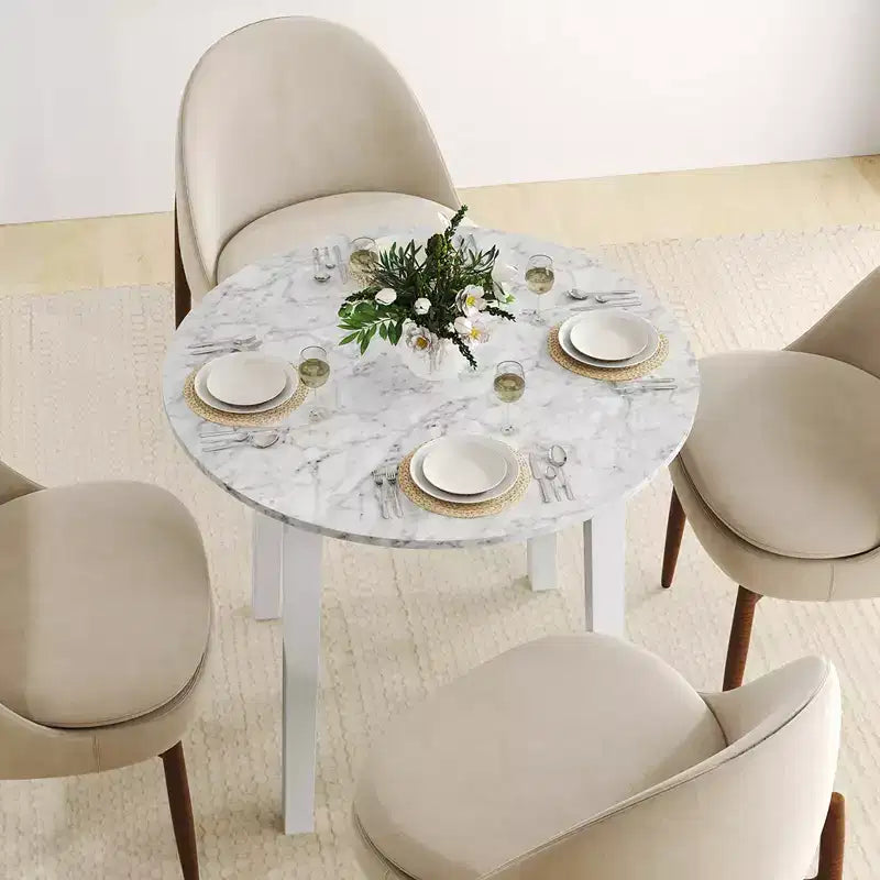 Table à manger ronde avec plateau imitation marbre