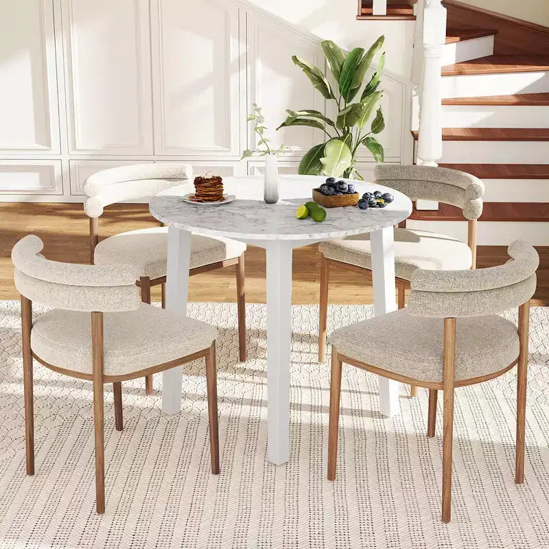 Table à manger ronde avec plateau imitation marbre
