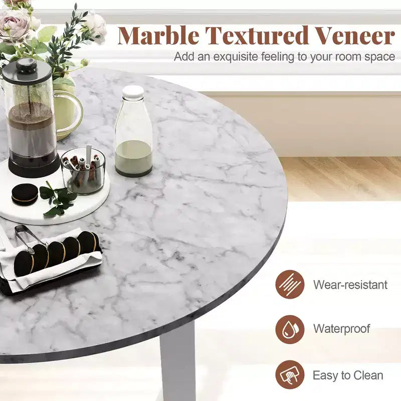 Table à manger ronde avec plateau imitation marbre
