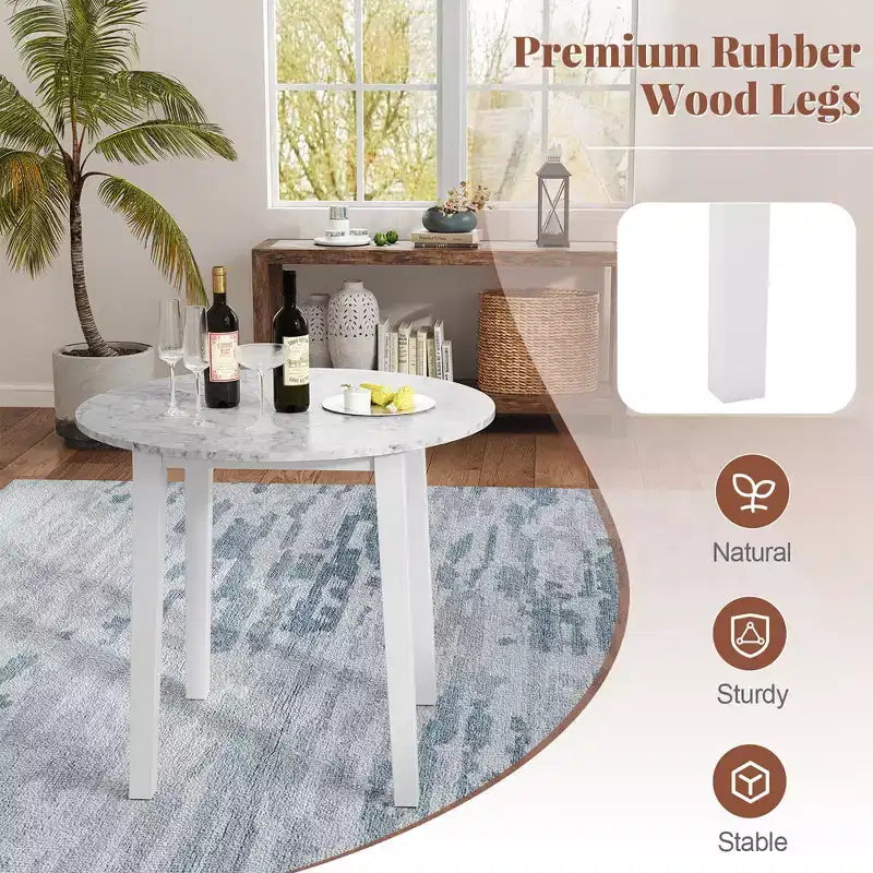 Table à manger ronde avec plateau imitation marbre