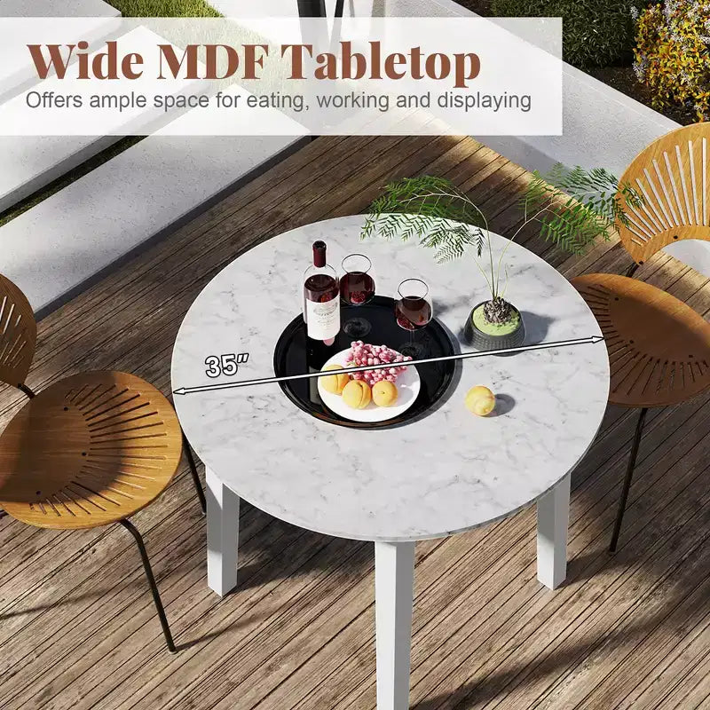 Table à manger ronde avec plateau imitation marbre