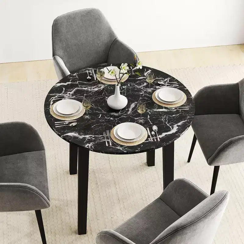 Table à manger ronde avec plateau imitation marbre