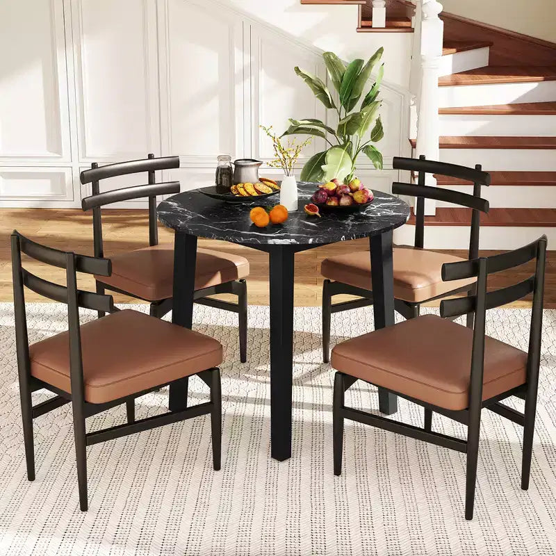 Table à manger ronde avec plateau imitation marbre