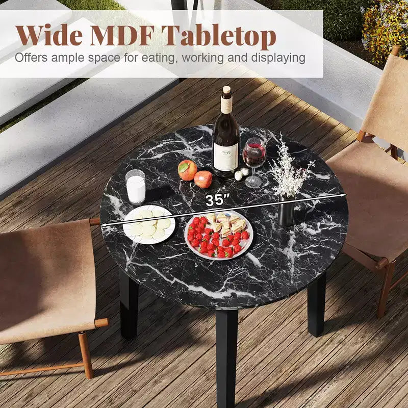 Table à manger ronde avec plateau imitation marbre