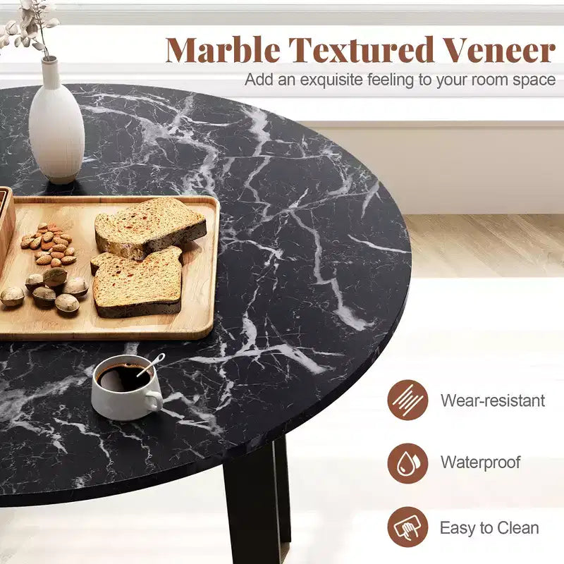Table à manger ronde avec plateau imitation marbre
