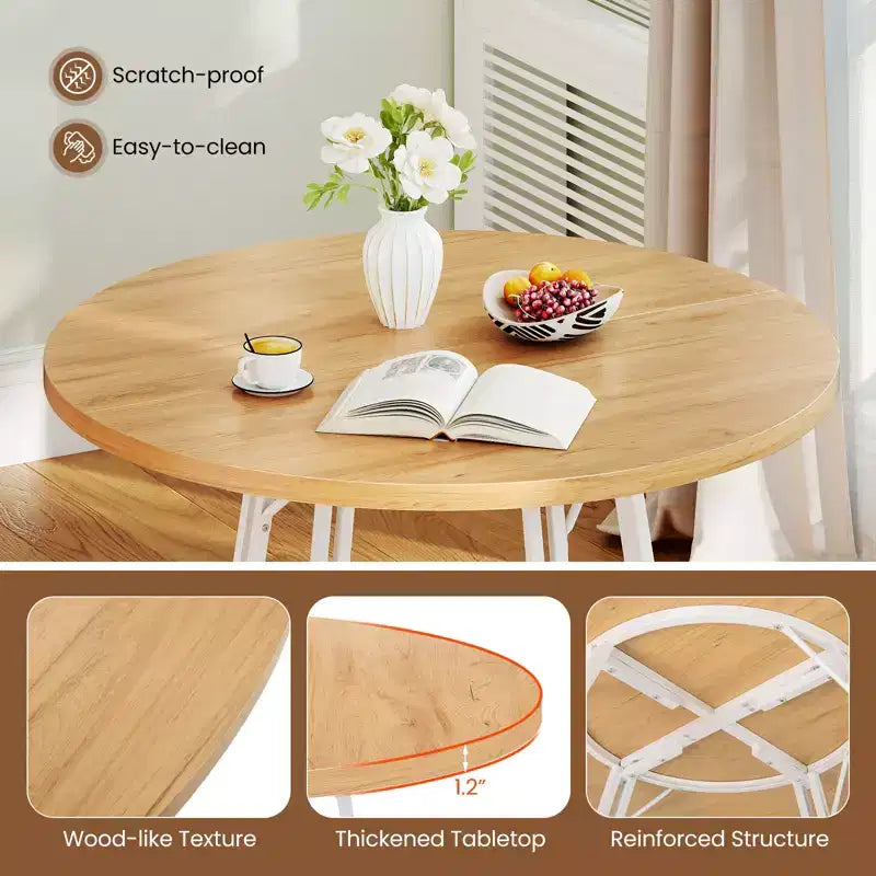Table à manger avec 8 pieds de support en métal et une base en forme de croix.