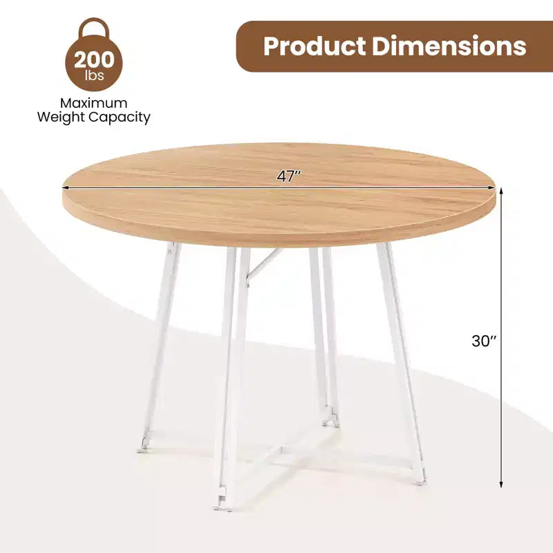 Table à manger avec 8 pieds de support en métal et une base en forme de croix.