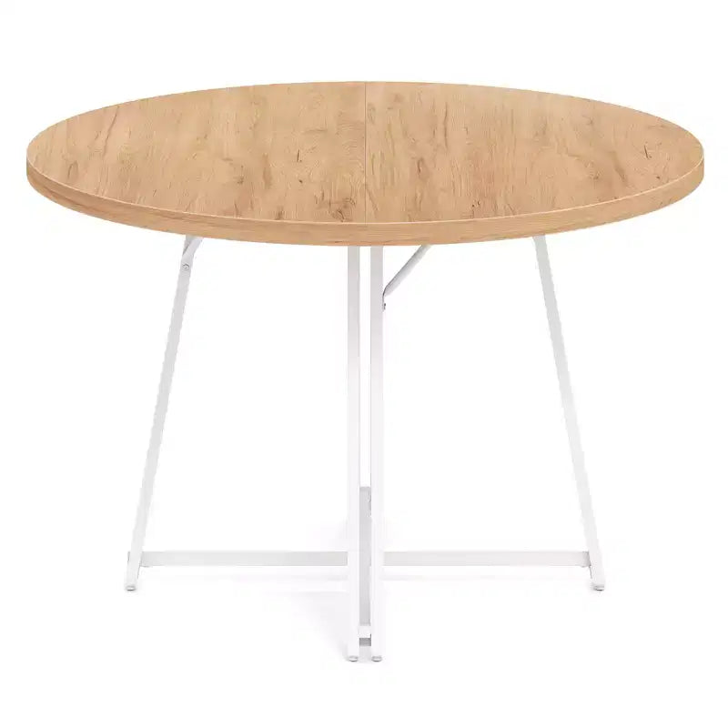 Table à manger avec 8 pieds de support en métal et une base en forme de croix.