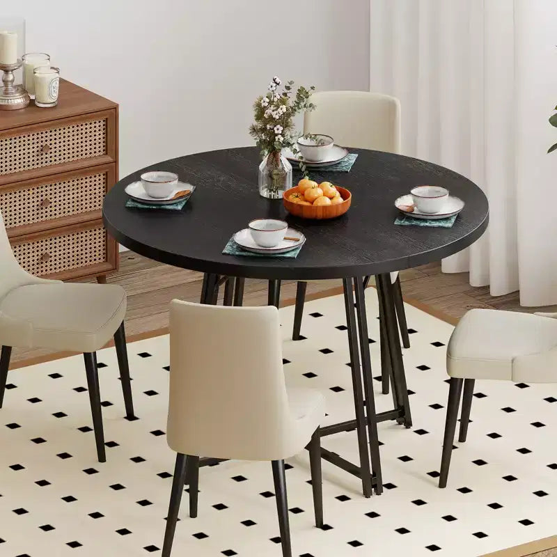 Table à manger avec 8 pieds de support en métal et une base en forme de croix.