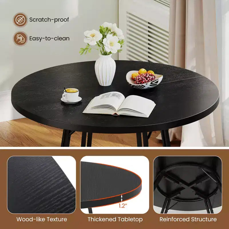 Table à manger avec 8 pieds de support en métal et une base en forme de croix.