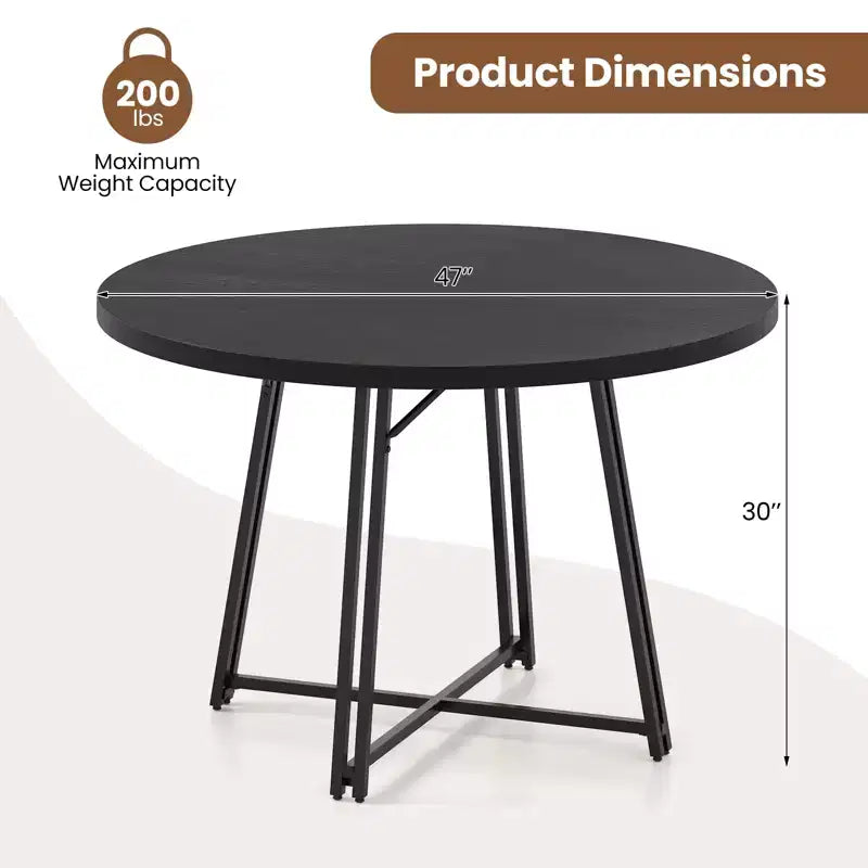 Table à manger avec 8 pieds de support en métal et une base en forme de croix.
