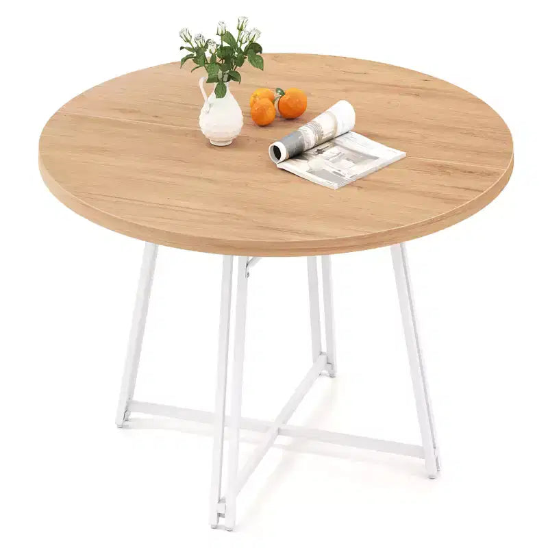 Table à manger avec 8 pieds de support en métal et une base en forme de croix.