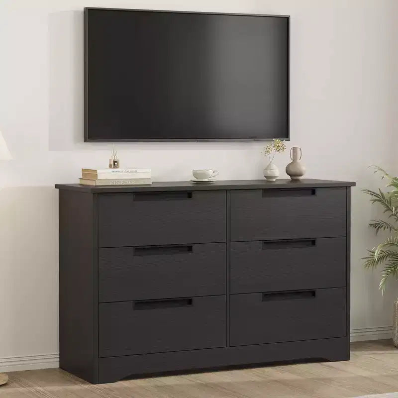 6 Drawer Dresser for Bedroom Modern 6 Chest of Drawers with Embedded Handles Design Wooden Dresser Organizer