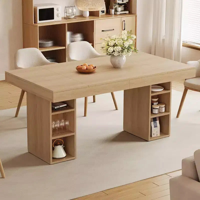 Dining Table for 6-8 with Dual Side Storage 6 Ft Large Rectangular Dinner Table with Double Pedestal & Large Tabletop Wooden Kitchen Table